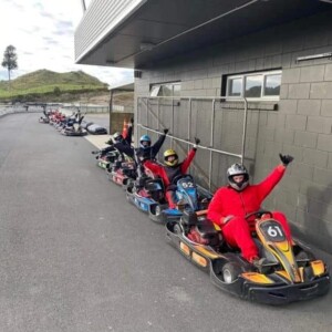 Off Road New Zealand Go Karts Raceline drivers parked in one row